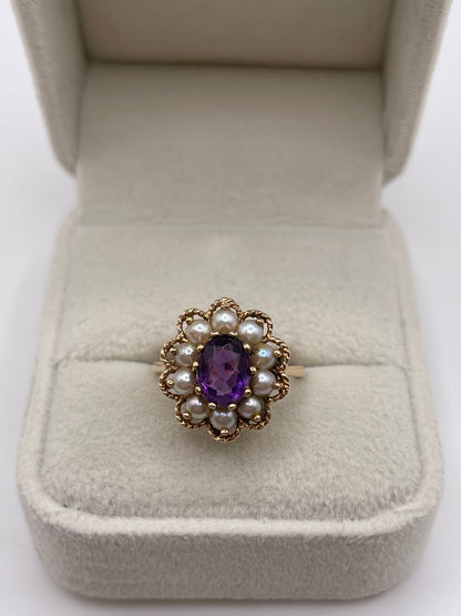 9ct gold amethyst and pearl ring