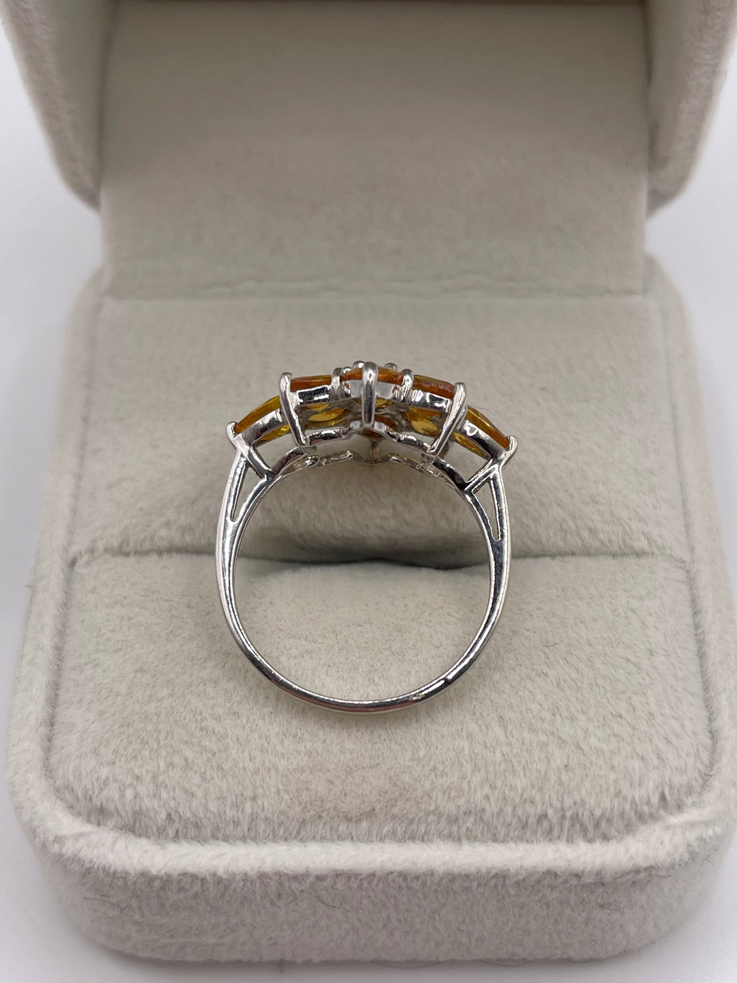 9ct white gold orange sapphire cluster ring