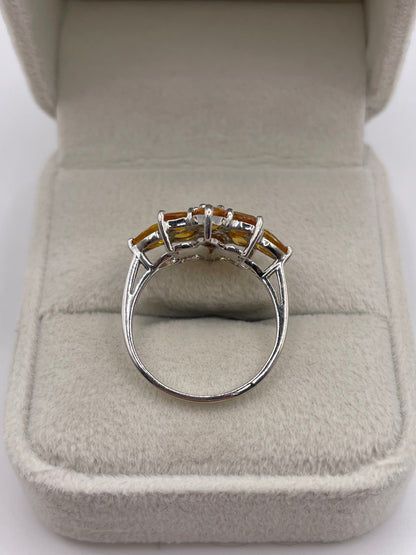 9ct white gold orange sapphire cluster ring