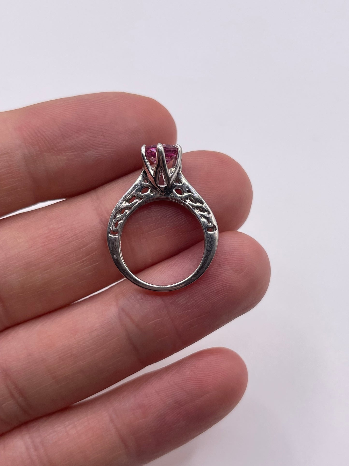 Silver pink topaz ring