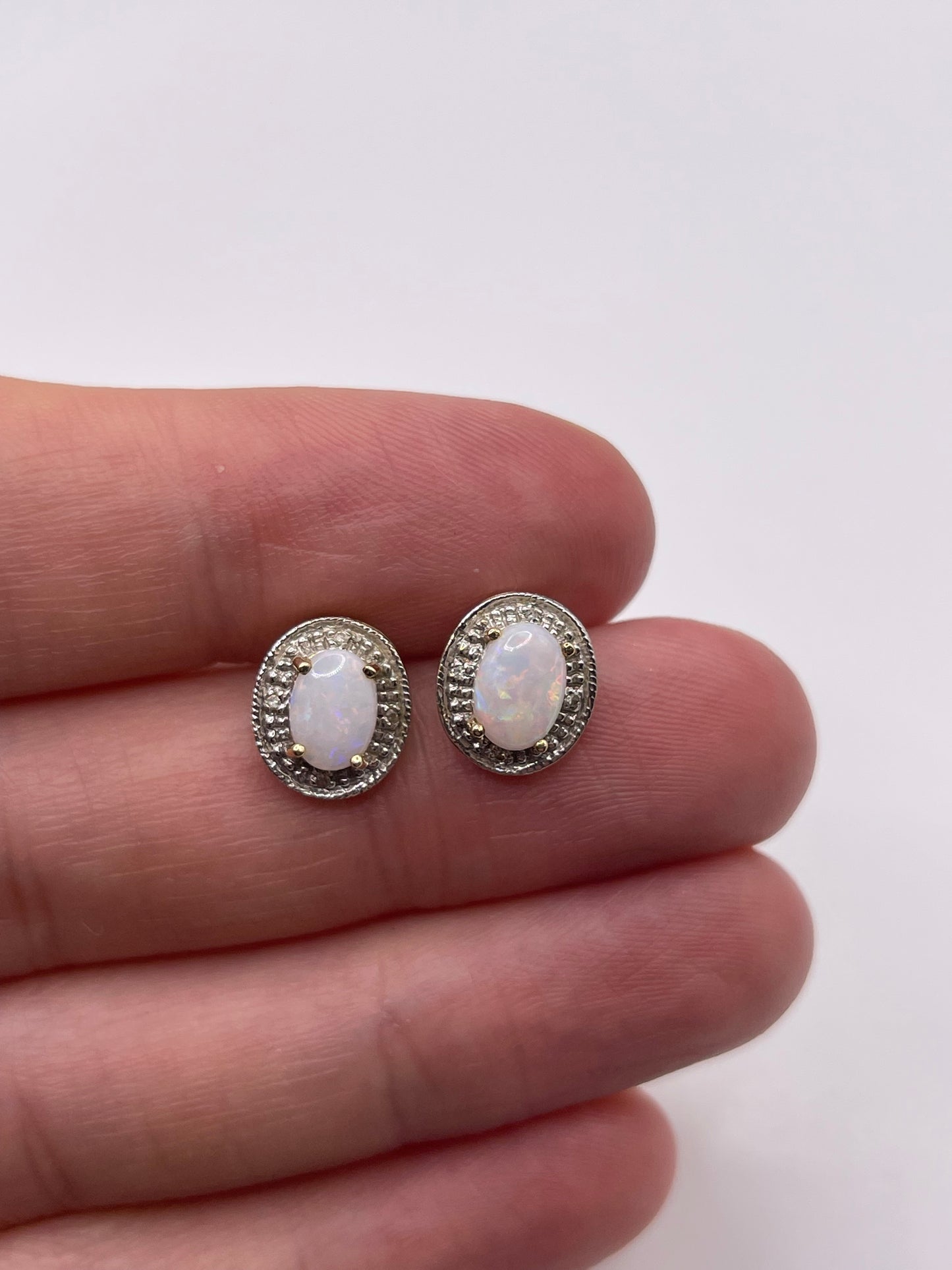 9ct gold opal and diamond earrings