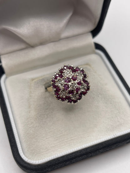 9ct gold ruby and diamond cluster ring