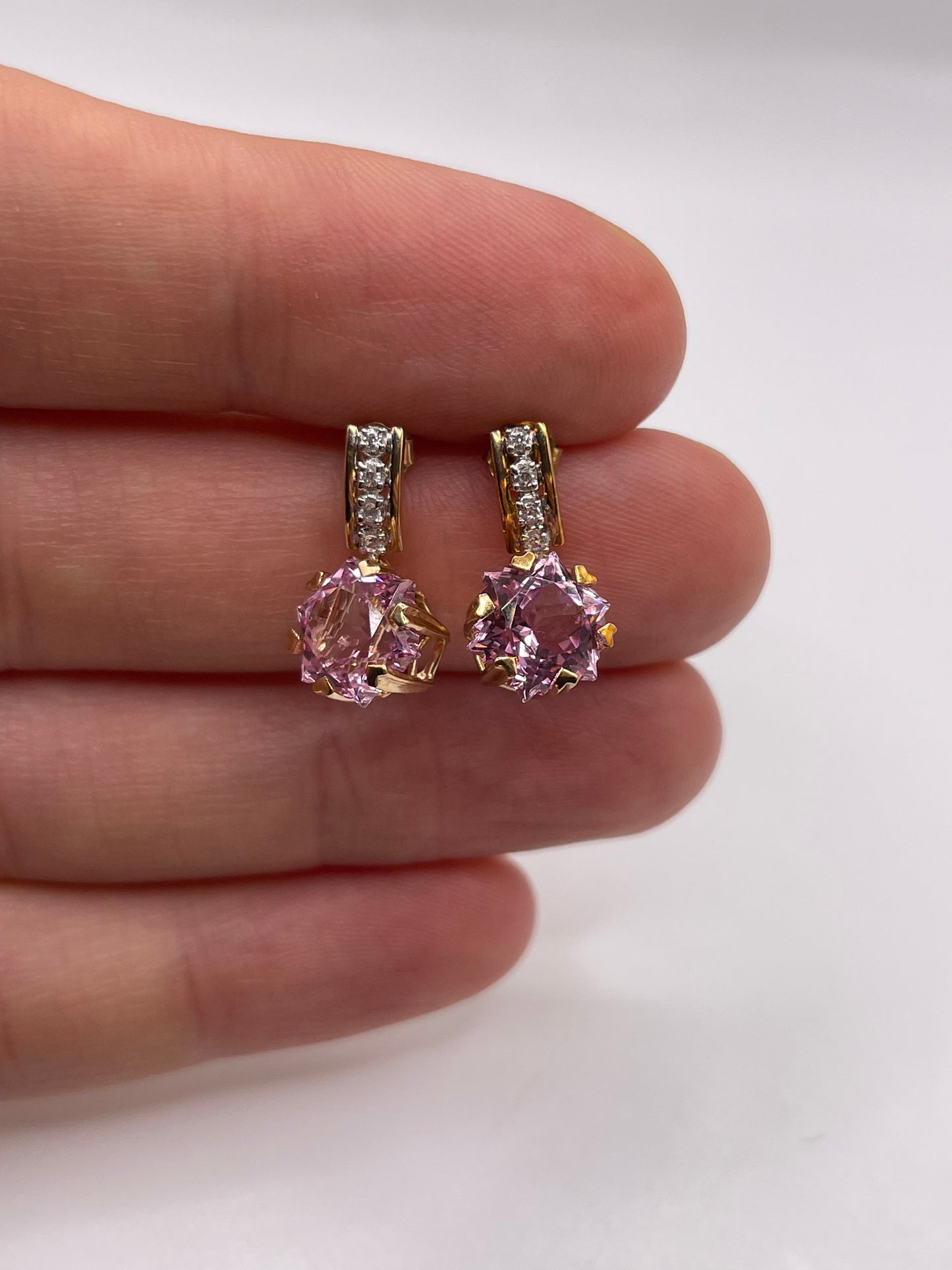 9ct gold pink topaz and zircon earrings