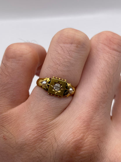 Antique 18ct gold pearl and diamond gypsy ring