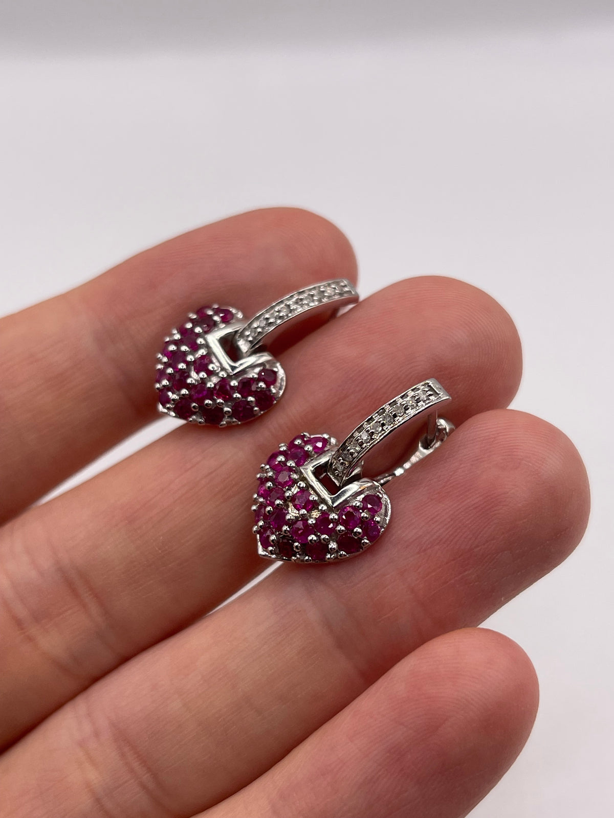 9ct white gold ruby and diamond earrings