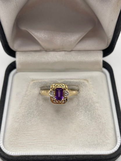 9ct gold amethyst and diamond ring