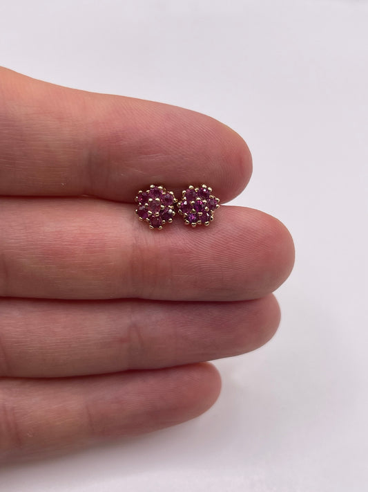 9ct gold ruby cluster earrings