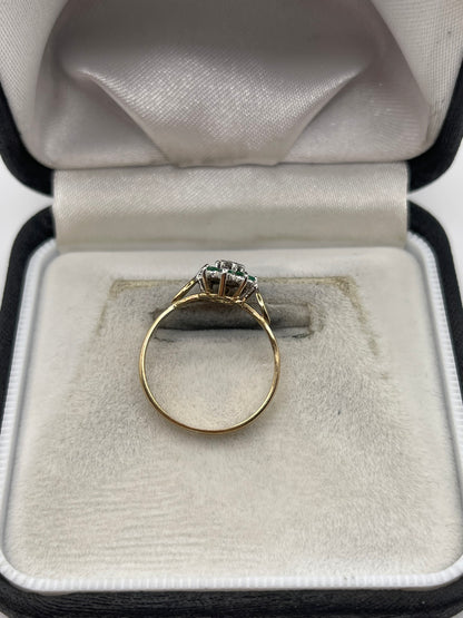 9ct gold emerald and diamond ring