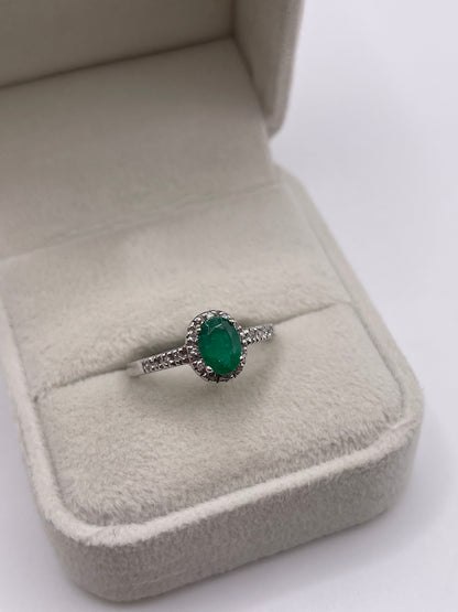18ct white gold emerald and diamond ring