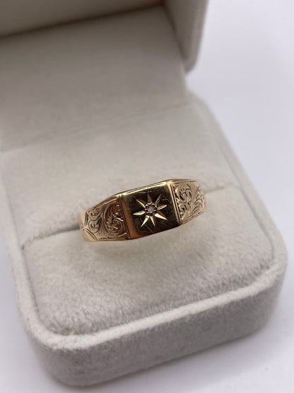 9ct gold diamond signet ring