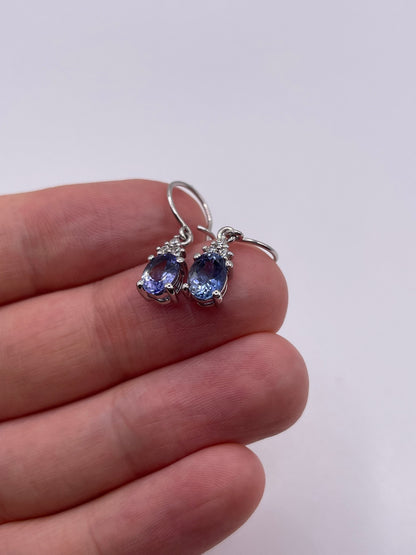 9ct white gold tanzanite and zircon earrings