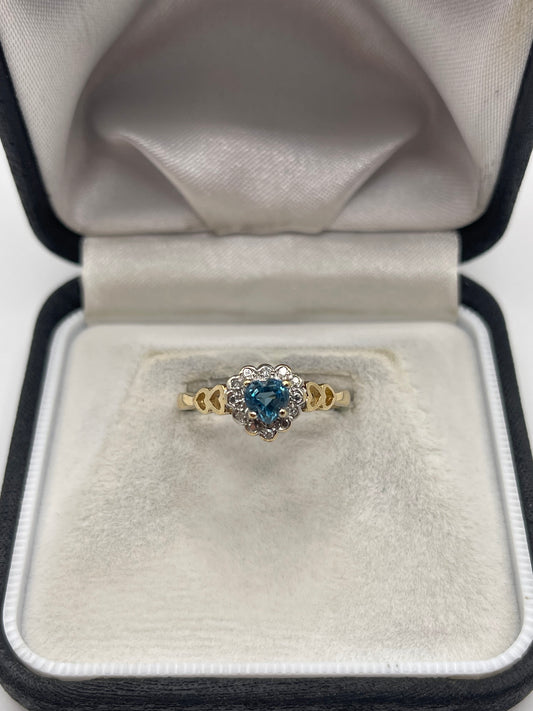 9ct gold blue topaz and diamond ring