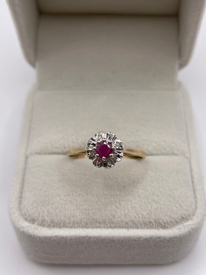9ct gold ruby and diamond ring