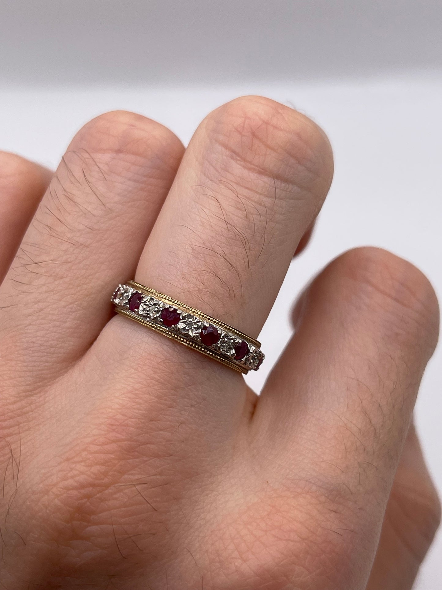 9ct gold ruby and diamond eternity ring