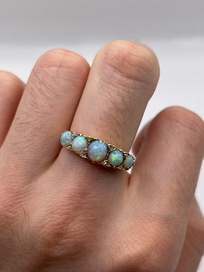 Antique 18ct gold opal and diamond ring