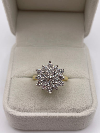 18ct gold 1.73ct diamond cluster ring