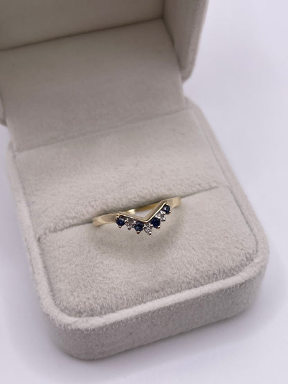 9ct gold sapphire and diamond wishbone ring