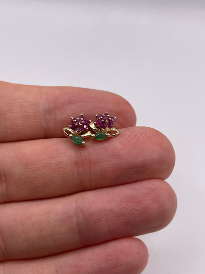 9ct gold ruby and emerald earrings