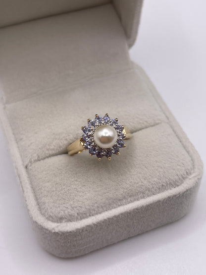 14ct gold tanzanite, pearl and diamond ring