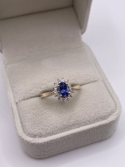 9ct gold tanzanite and zircon ring