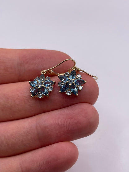 9ct gold blue topaz cluster earrings
