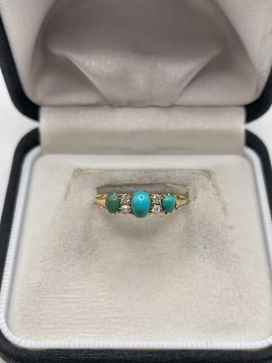 Antique 18ct gold turquoise and diamond ring