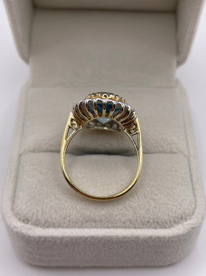 9ct gold blue topaz and diamond ring