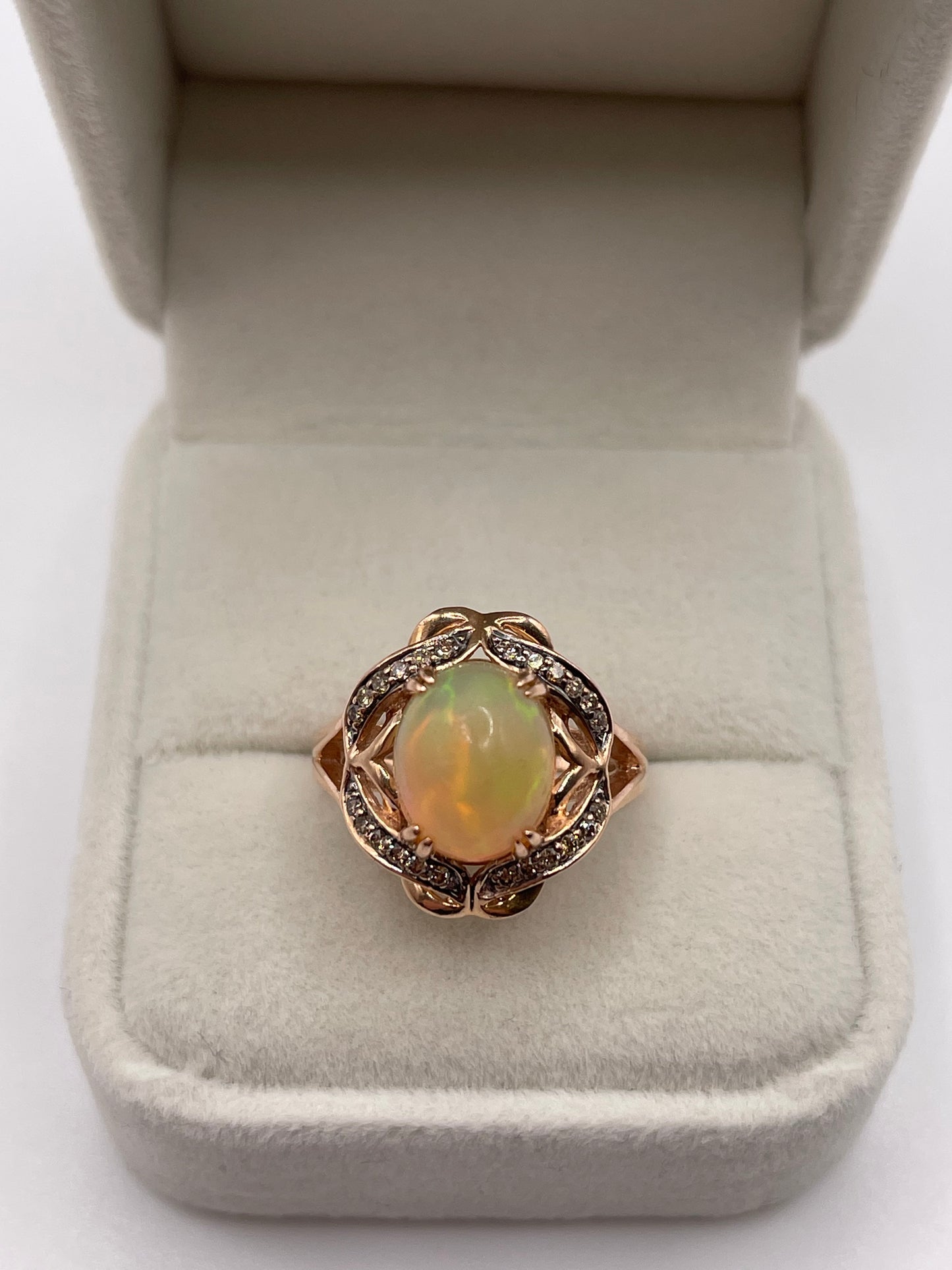 LeVian 14ct rose gold opal and diamond ring