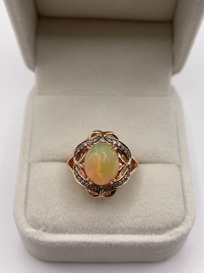 LeVian 14ct rose gold opal and diamond ring
