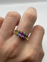 Load image into Gallery viewer, 9ct gold multi coloured sapphire and diamond ring
