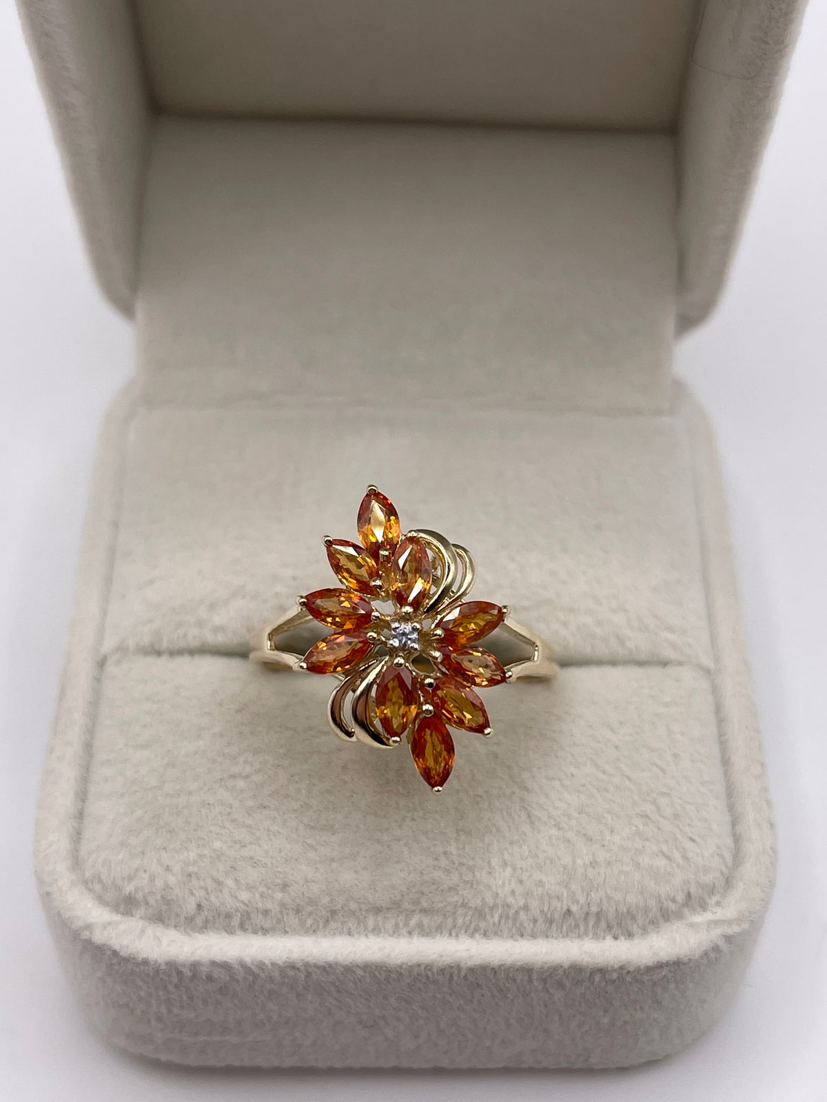 9ct gold orange sapphire and diamond ring