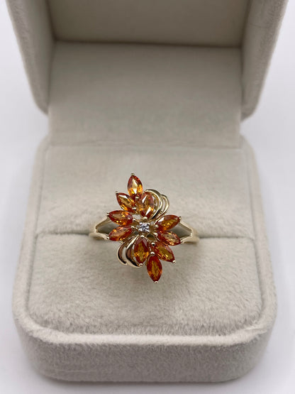 9ct gold orange sapphire and diamond ring