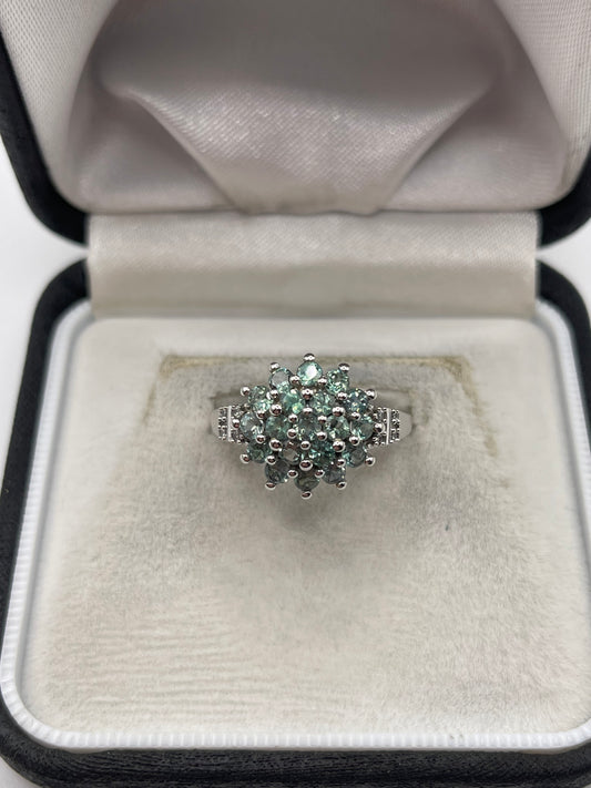 9ct white gold alexandrite and zircon ring