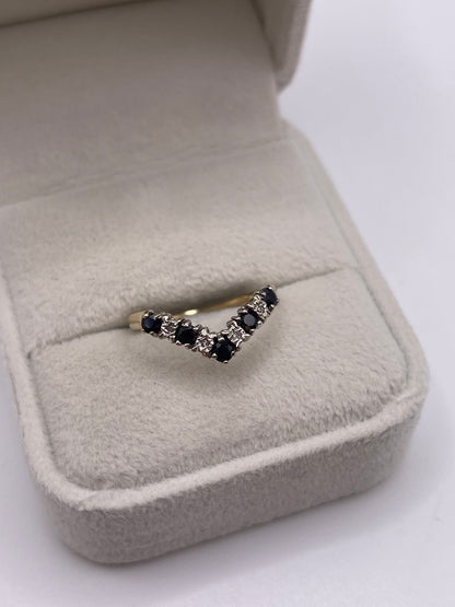 9ct gold sapphire and diamond wishbone ring