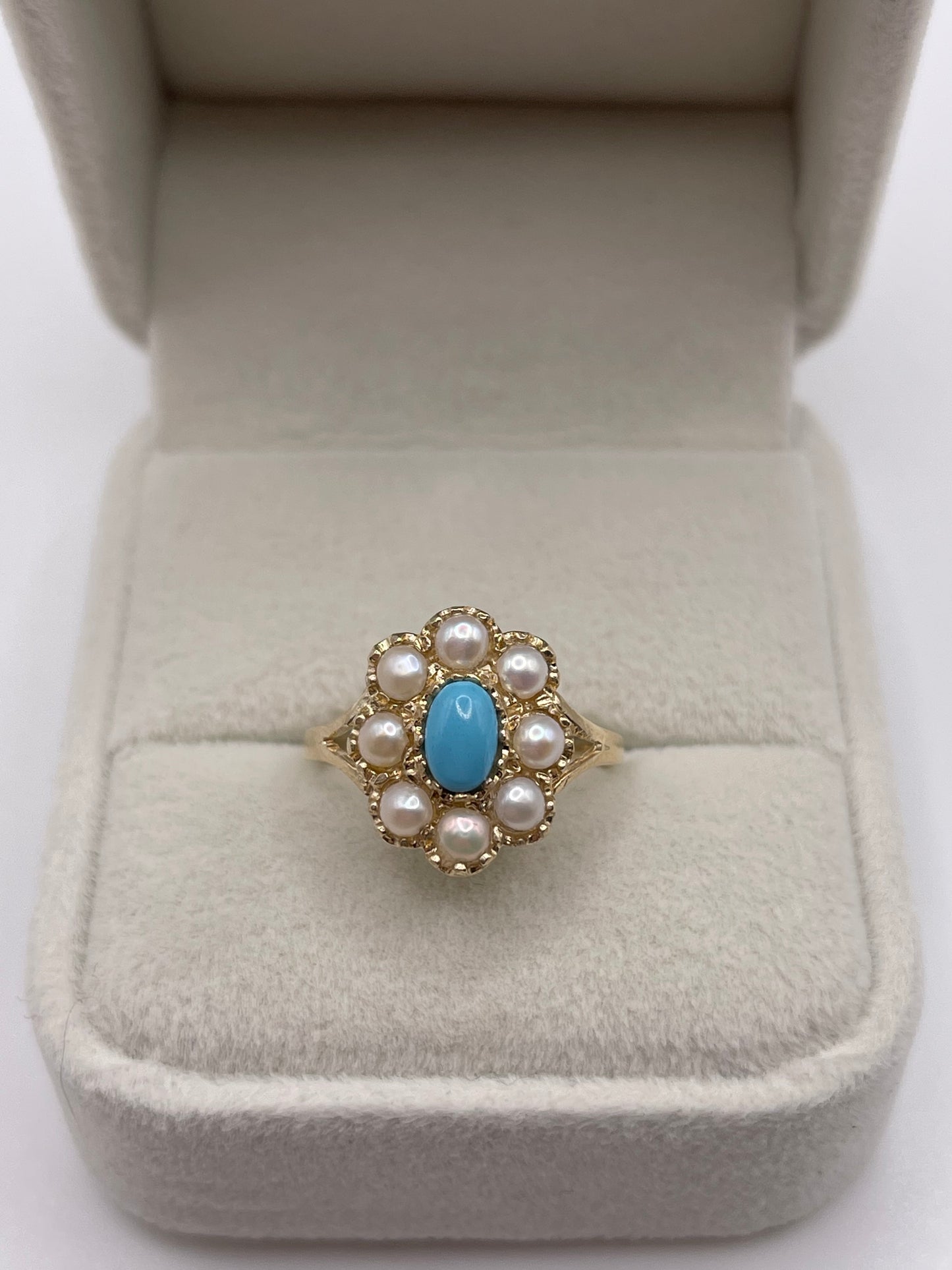 9ct gold turquoise and pearl ring