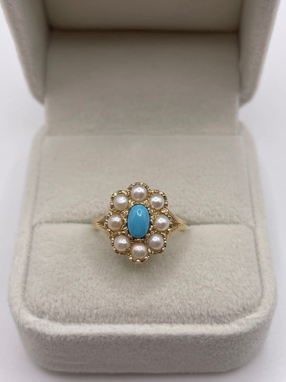 9ct gold turquoise and pearl ring
