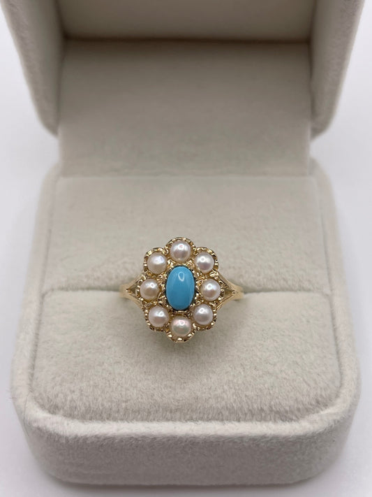 9ct gold turquoise and pearl ring