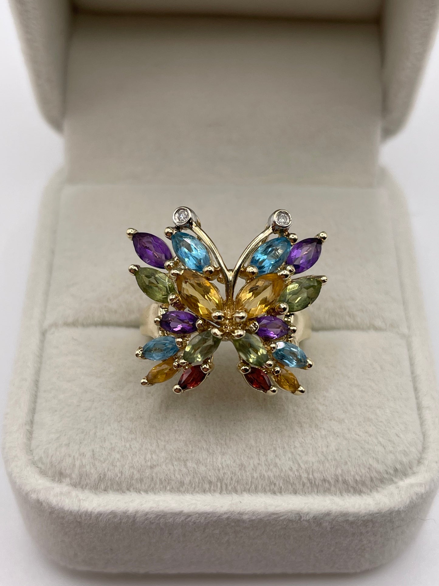 9ct gold multi gemstone and diamond butterfly ring