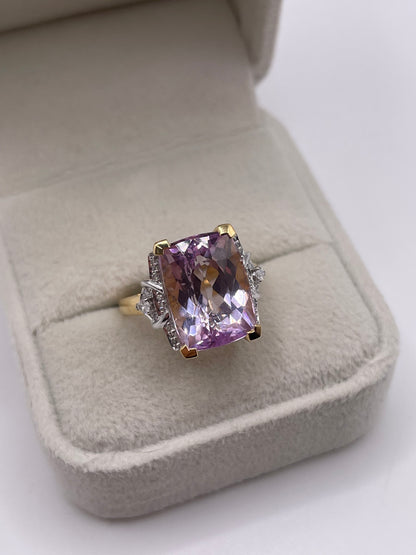 18ct gold kunzite and diamond ring