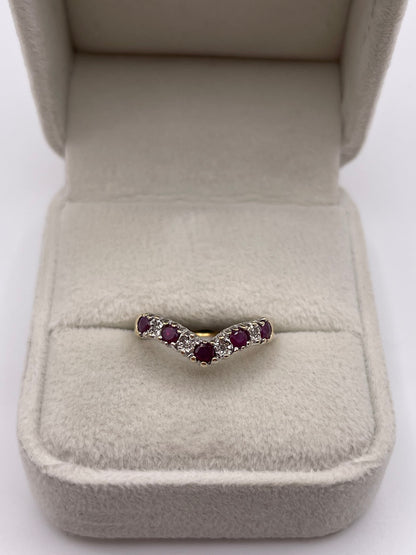 9ct gold ruby and diamond wishbone ring
