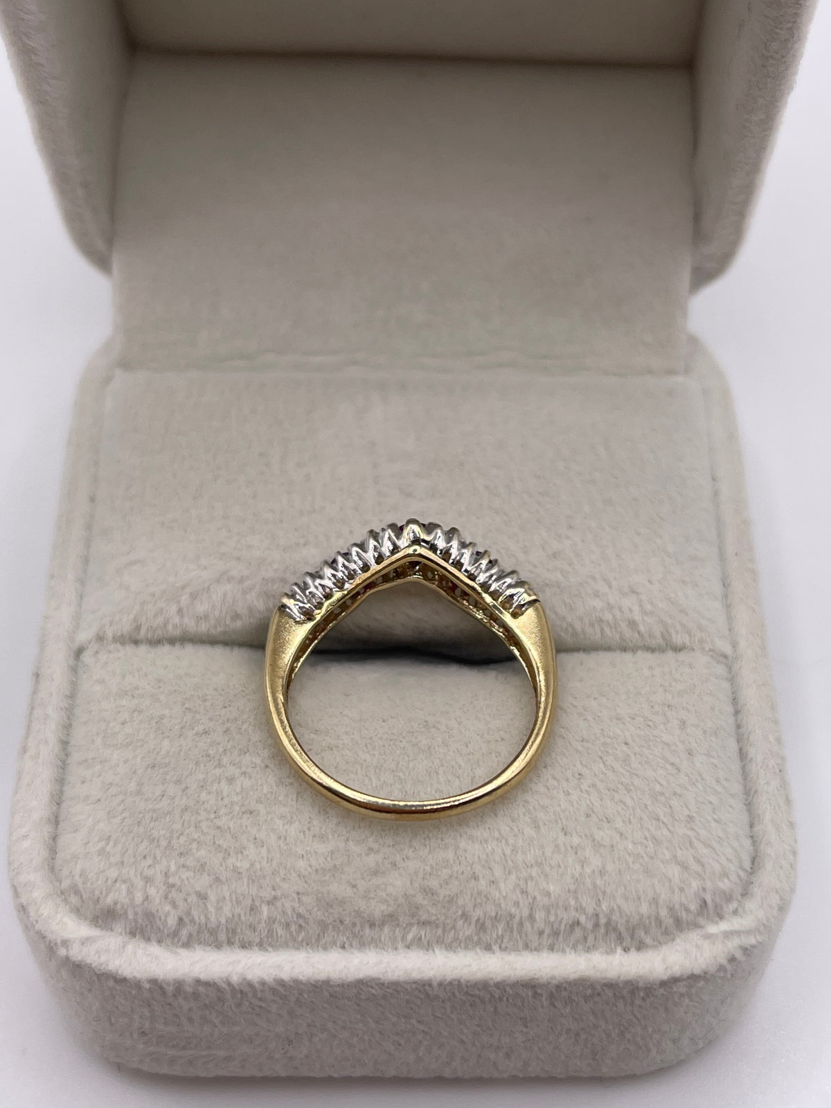 9ct gold ruby and diamond wishbone ring