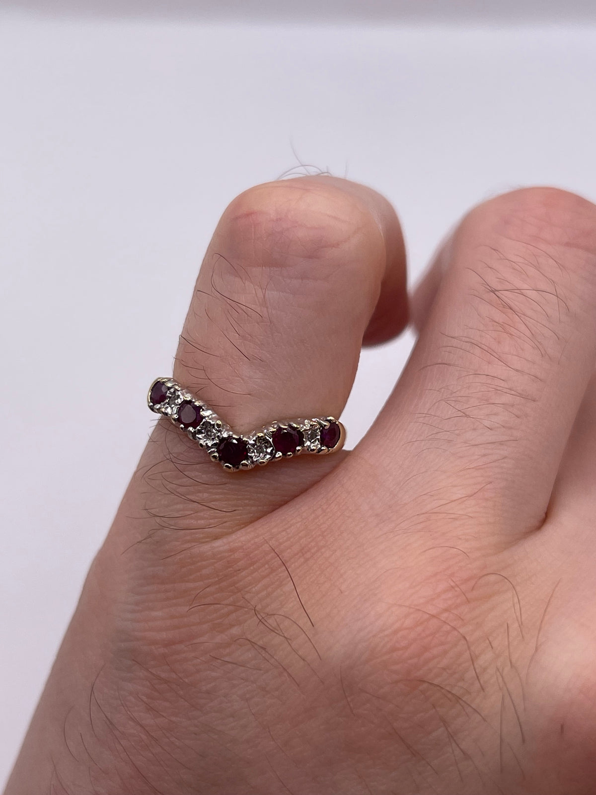 9ct gold ruby and diamond wishbone ring