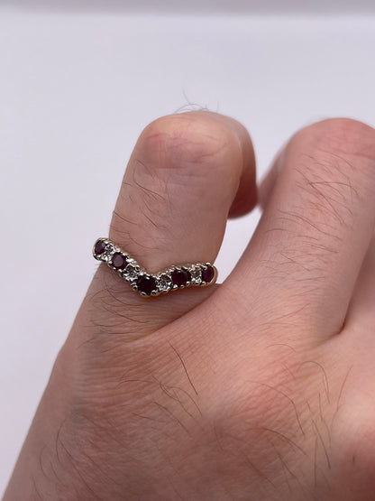 9ct gold ruby and diamond wishbone ring