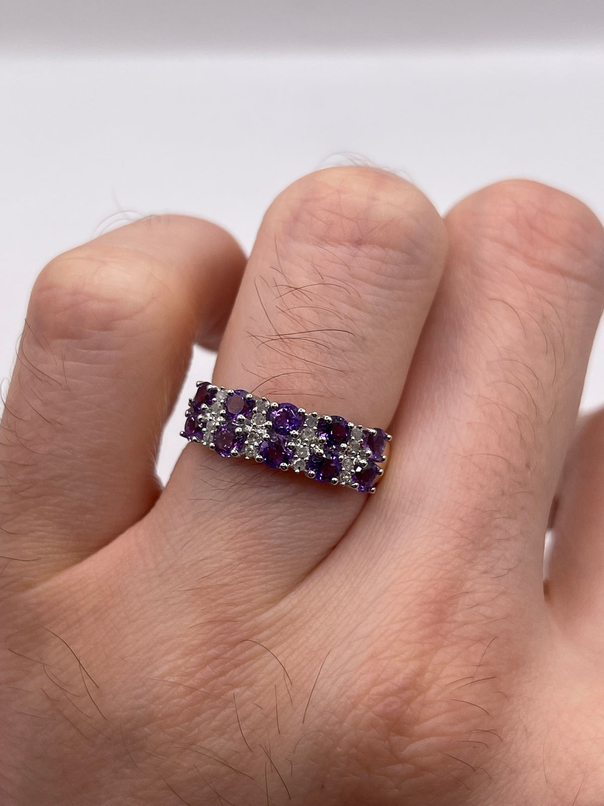 9ct gold amethyst and diamond ring