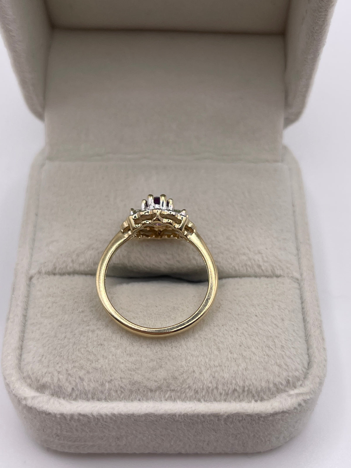 9ct gold amethyst, peridot and diamond ring