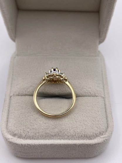 9ct gold amethyst, peridot and diamond ring
