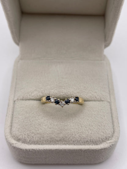 9ct gold sapphire and diamond wishbone ring