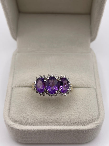 9ct gold amethyst and diamond ring
