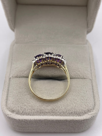 9ct gold amethyst and diamond ring