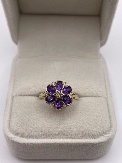 9ct gold amethyst and diamond ring